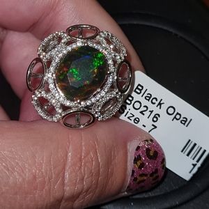 Black Fire Opal 925 sterling silver cocktail ring